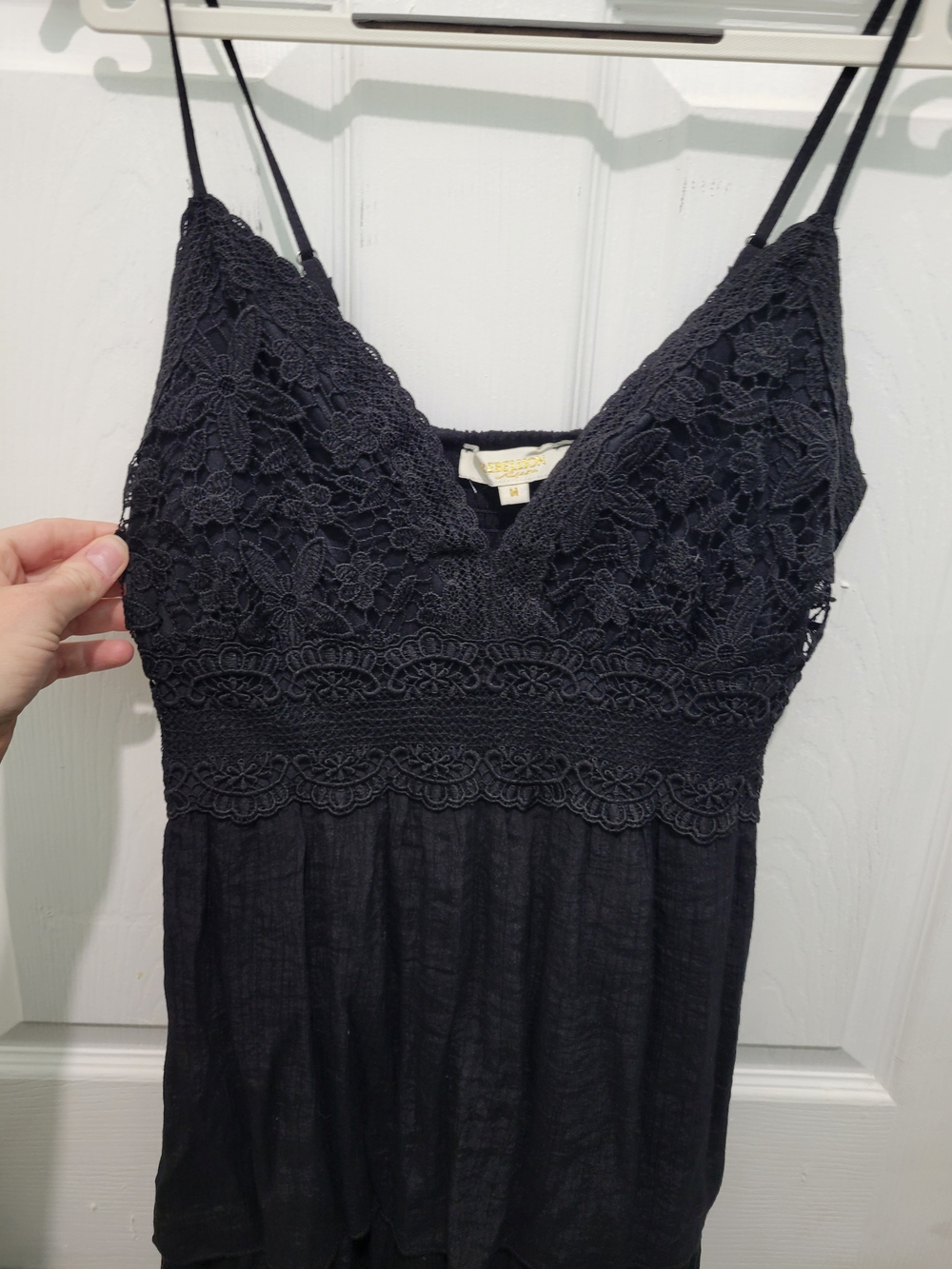 Rebellion MEDIUM Black Lace High-Low Tiered Spaghetti Strap Dress